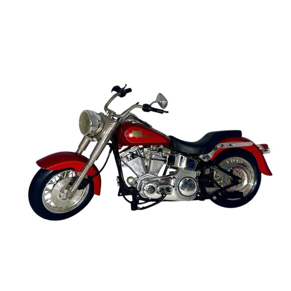 1999 HARLEY DAVIDSON FLSTF FAT BOY 1:18 Scale Diecast Model by Maisto Red Silver - Picture 1 of 4